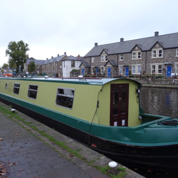 Moored up in the Brecon basin beside the theatre