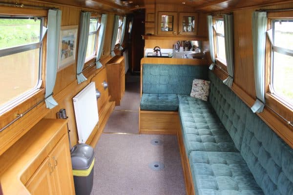 Looking from the bow deck, the front seating area has the option of a dining table or double bed