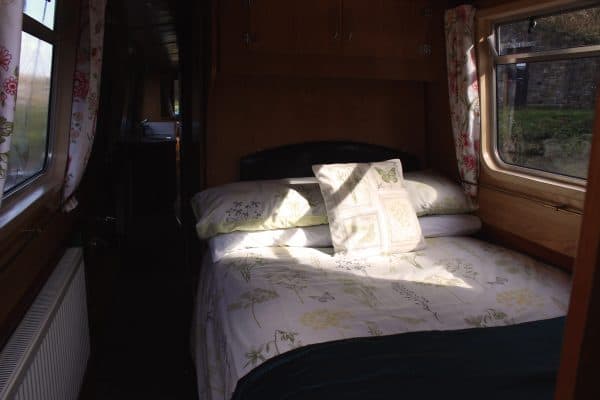 Monmouth Castle, spacious fixed double in the rear of this electric narrowboat